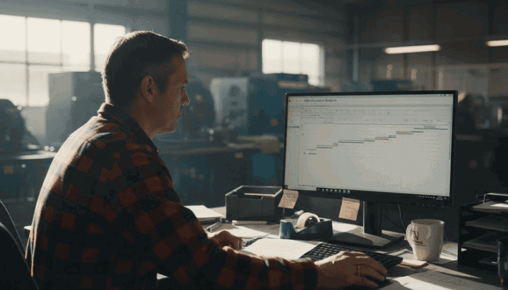 Odoo manufacturing workflow office scene