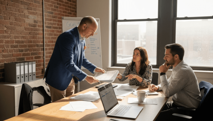 Sales manager presenting wholesale documents